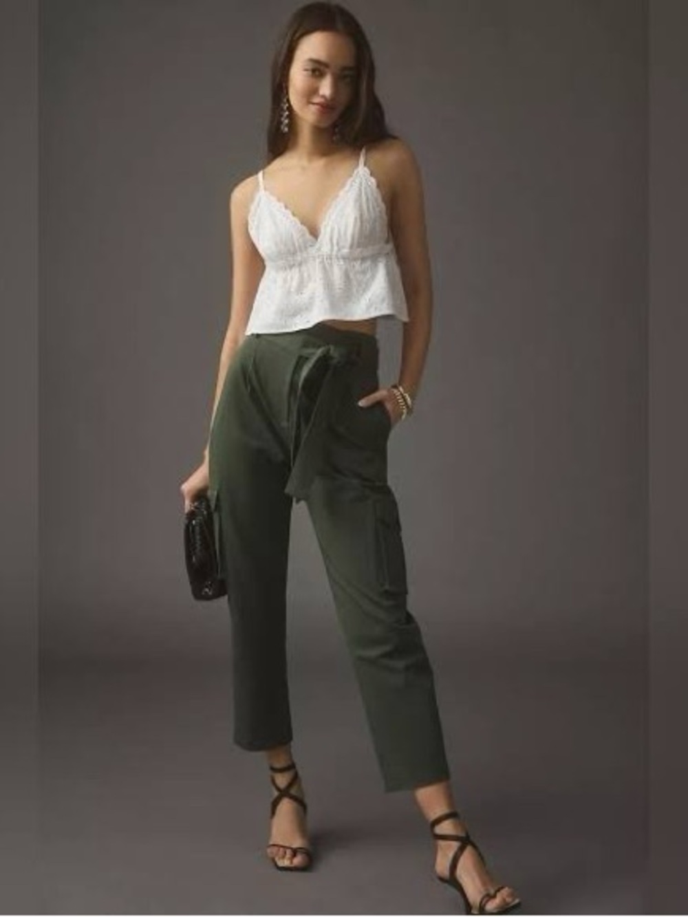 Anthropologie Exquise Olive Green Belted Cargo Utility Pants Size M EUC